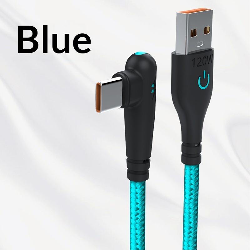 120W Fast Charging Usb To C Cable, Nylon Braided, 90 ° Bend Design Type-C Fast Charging Data Cable For Phone