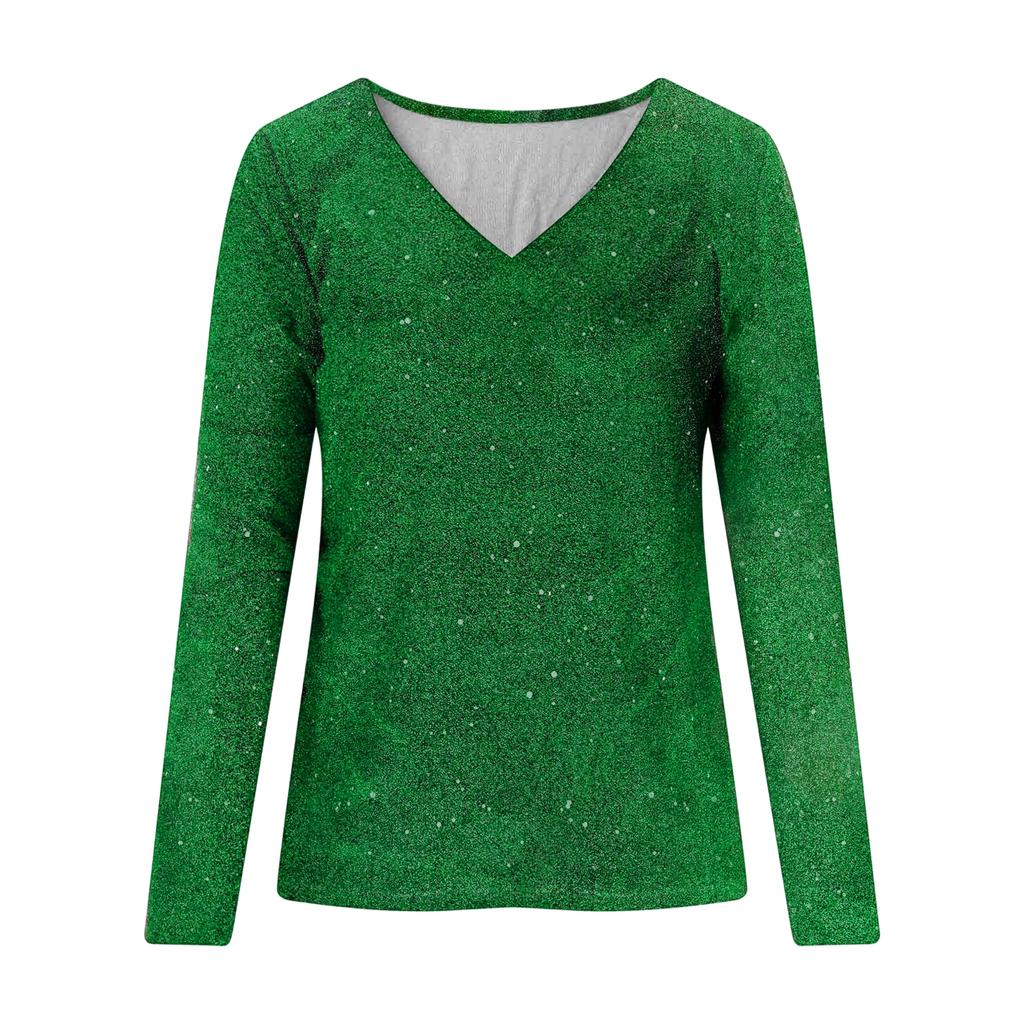 Women's Printed V-neck Long Sleeved T-shirt Pullover Top