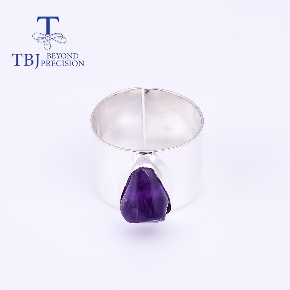 Unik håndlaget naturlig ametyst Grov edelstenring 925 sterling sølv fine smykker festgave