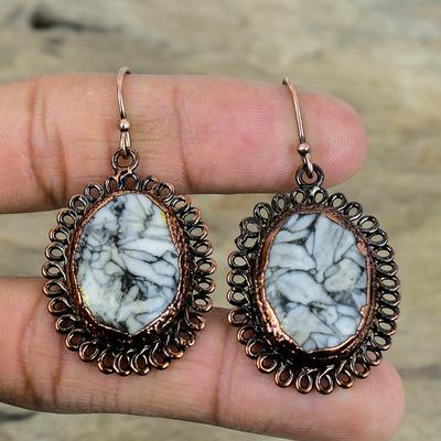 Pendiente de Jaspe Pinolita Pendientes de Cobre Electroformados Joyería de Piedra Preciosa Original Pendiente de Último Diseño Pendientes de Cobre Hechos a Mano Regalos Para Esposa
