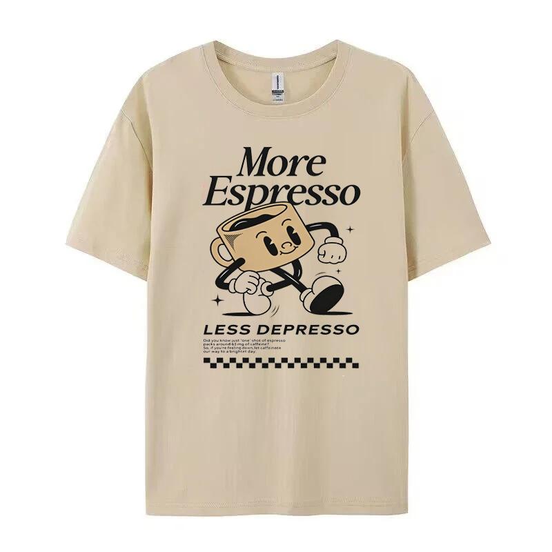 Più Espresso Meno Depresso Stampa Lettere T-shirt Manica Corta Divertente Grafica Addetto al Caffè Unisex Top Regalo Per Amanti del Caffè