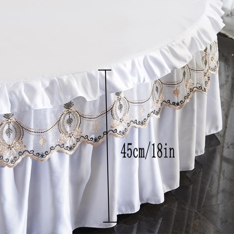 Custom Size Home Textile Solid color+Lace Washed Round Fitted Sheet Bedcover Bedspread Bedclothes Circle Sheet Bed Skirt#sw