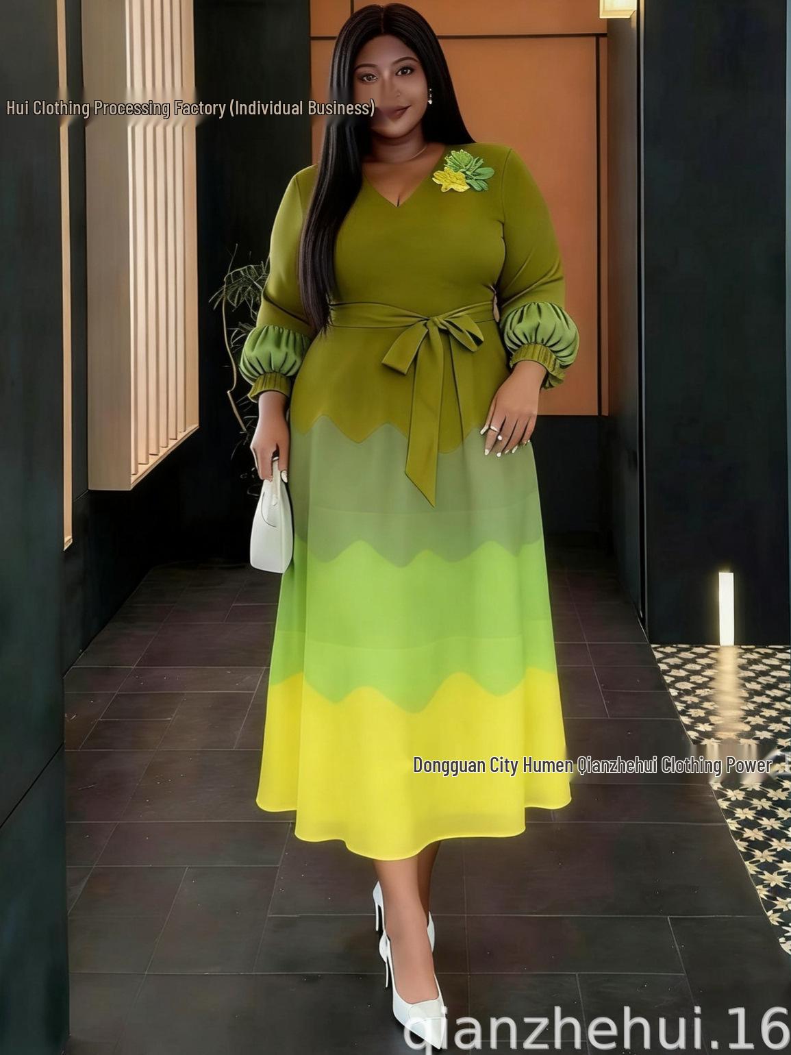

Elegant Plus Size Pleated Dress - High Elasticity, Casual African-European Style (2026) Cyan Dress 99569