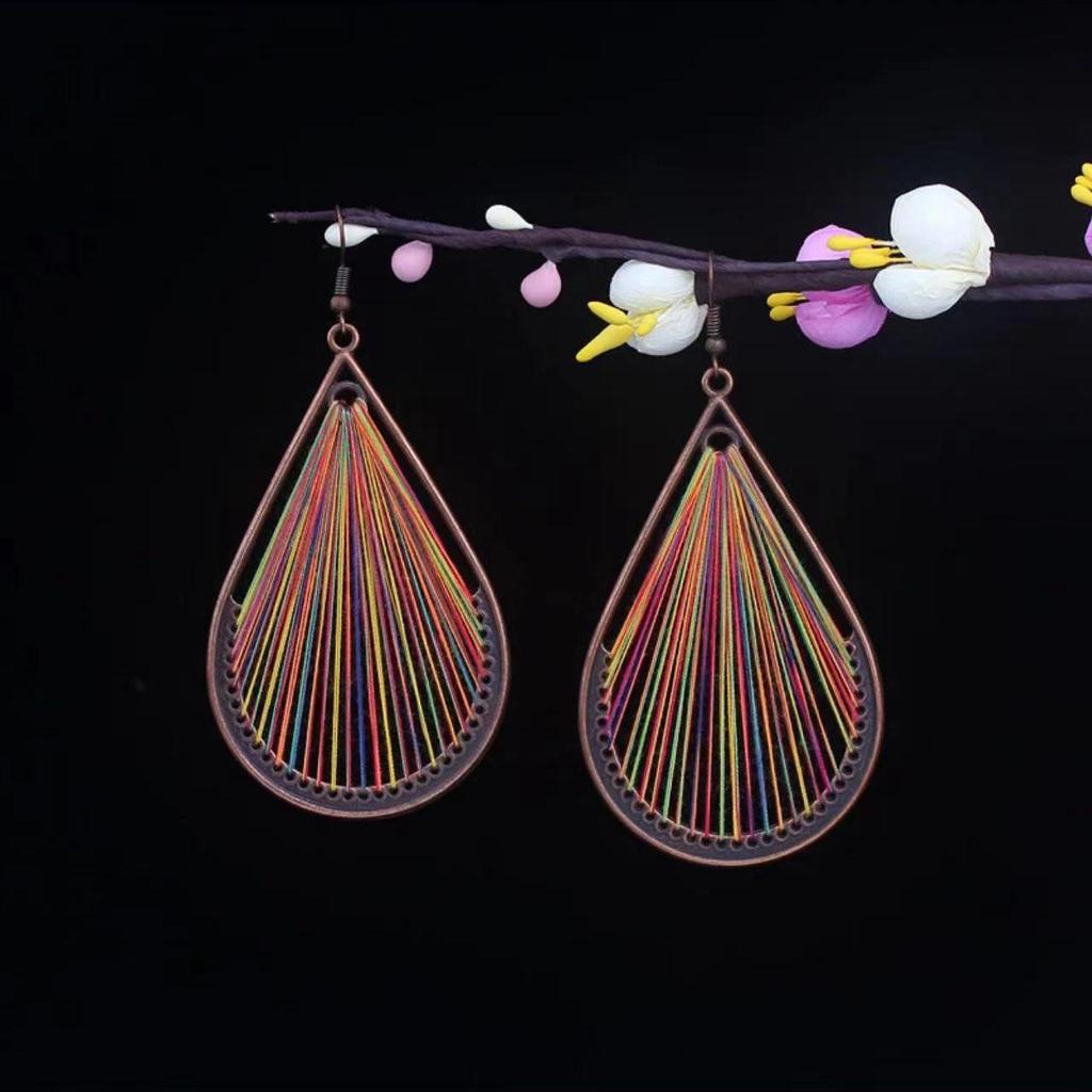 Bohemian Turquoise Owl Dream Catcher Tassel Earrings for Women