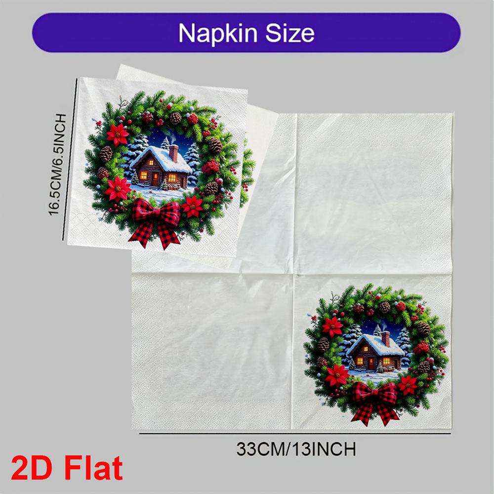 20pcs Disposable Napkins with Christmas Wreath Pattern Print for Wedding,Parties,and Daily Use for Thanksgiving Fall Christmas Table Decoration