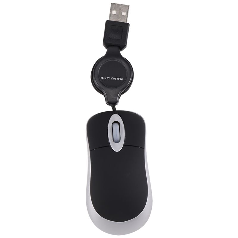 AEE4-Mini USB Wired Mouse Retractable Cable Tiny Small Mouse 1600 DPI Optical Compact Travel Mice For Windows 98 2000 XP Vista V