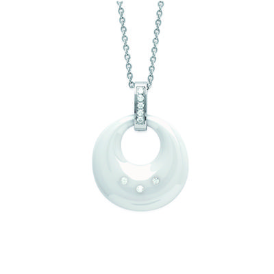 [K9351] - Silver-white 'Sissi' Steel Necklace (ceramic) - 23 Mm