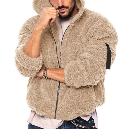 Winter Man Warm Fleece Fur Fluffy Hooded Coat Jacket Zip Up Solid Color Outwear Jumper Streetwear Jackets Clothing For Men