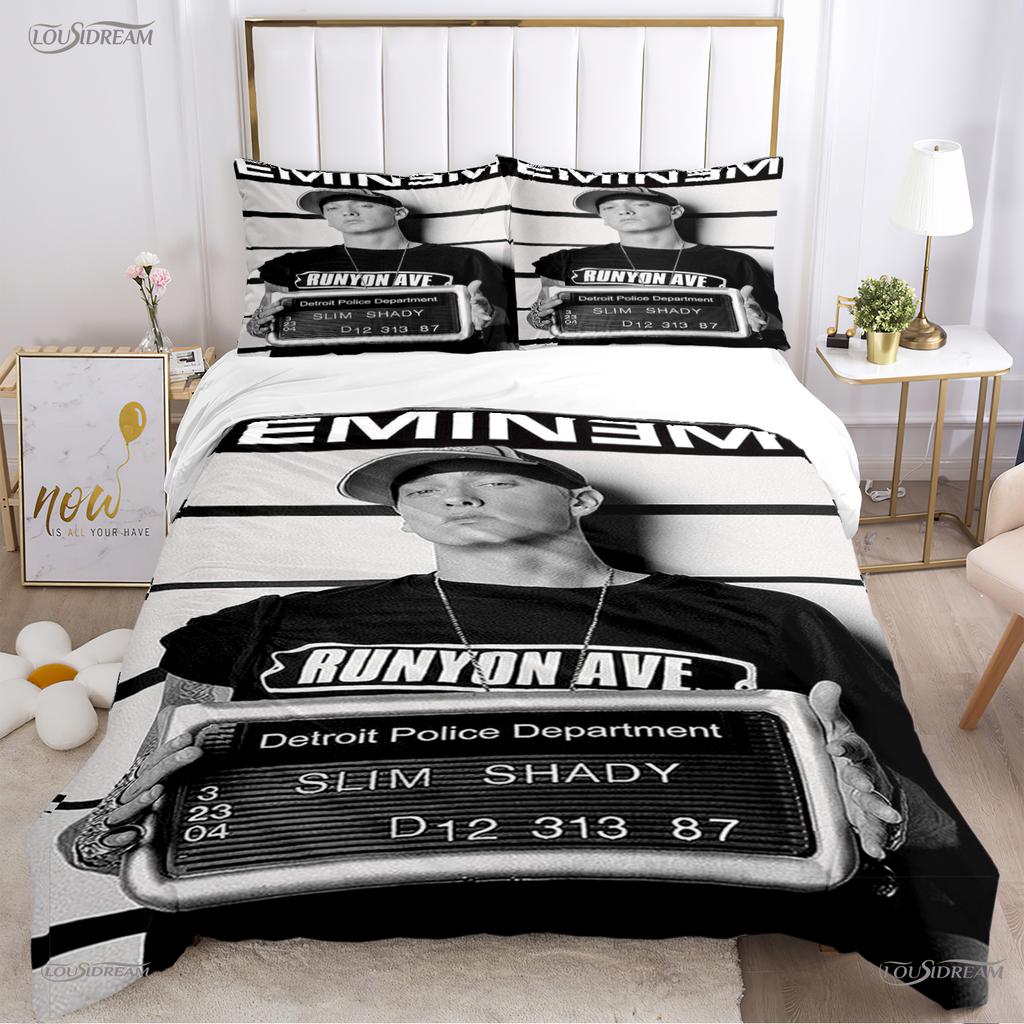 Eminem Cantante Hip-Hop Copripiumino Stagione Unica Matrimoniale Copripiumini e Federe per Adolescenti Singolo/Matrimoniale/Queen/King