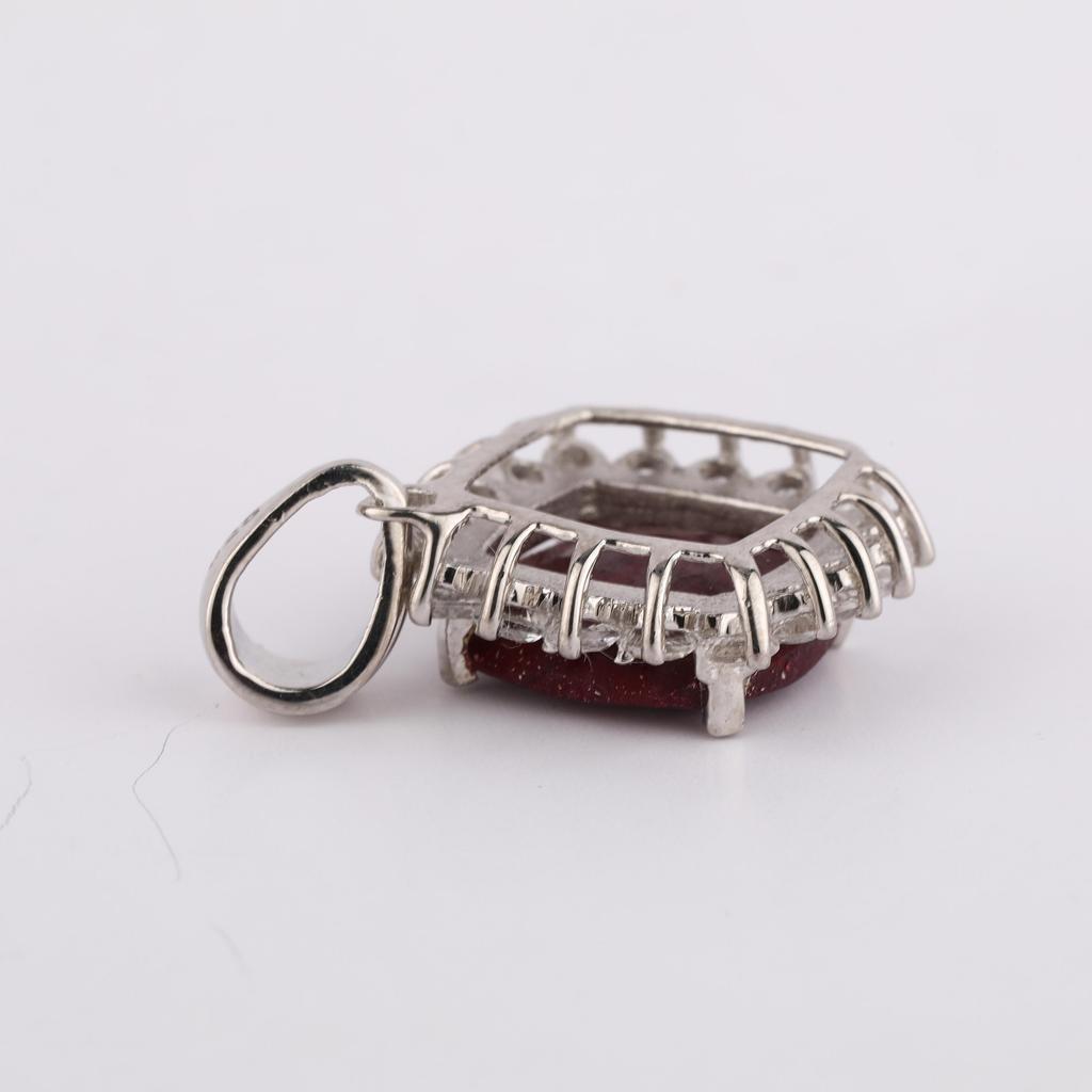 Dyed Ruby Cushion Pendant 925 Sterling Silver Platinum Plated White Topaz Handmade Fine Jewelry Gift for Her