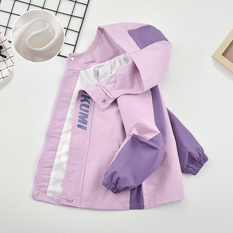 Girls Color Block Waterproof Hooded Outdoor Casual Windbreaker Jacket