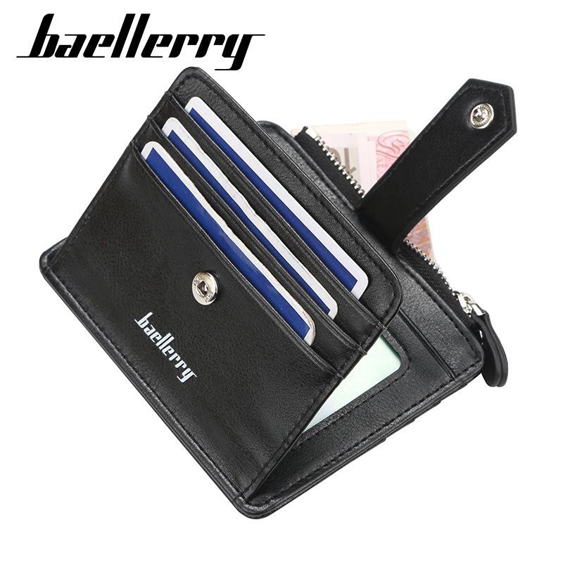 Baellerry Men's Korean Style Slim Card Holder: Multi-Card Slot, Driver's License Coin Purse with Simple Zipper Buckle