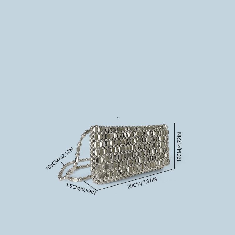 Summer Blingbling Retro Silver Hollow Design Handmade Beaded Flip Phone Bag Luxury Women Shoudler Bag Lady Crossbody Bags