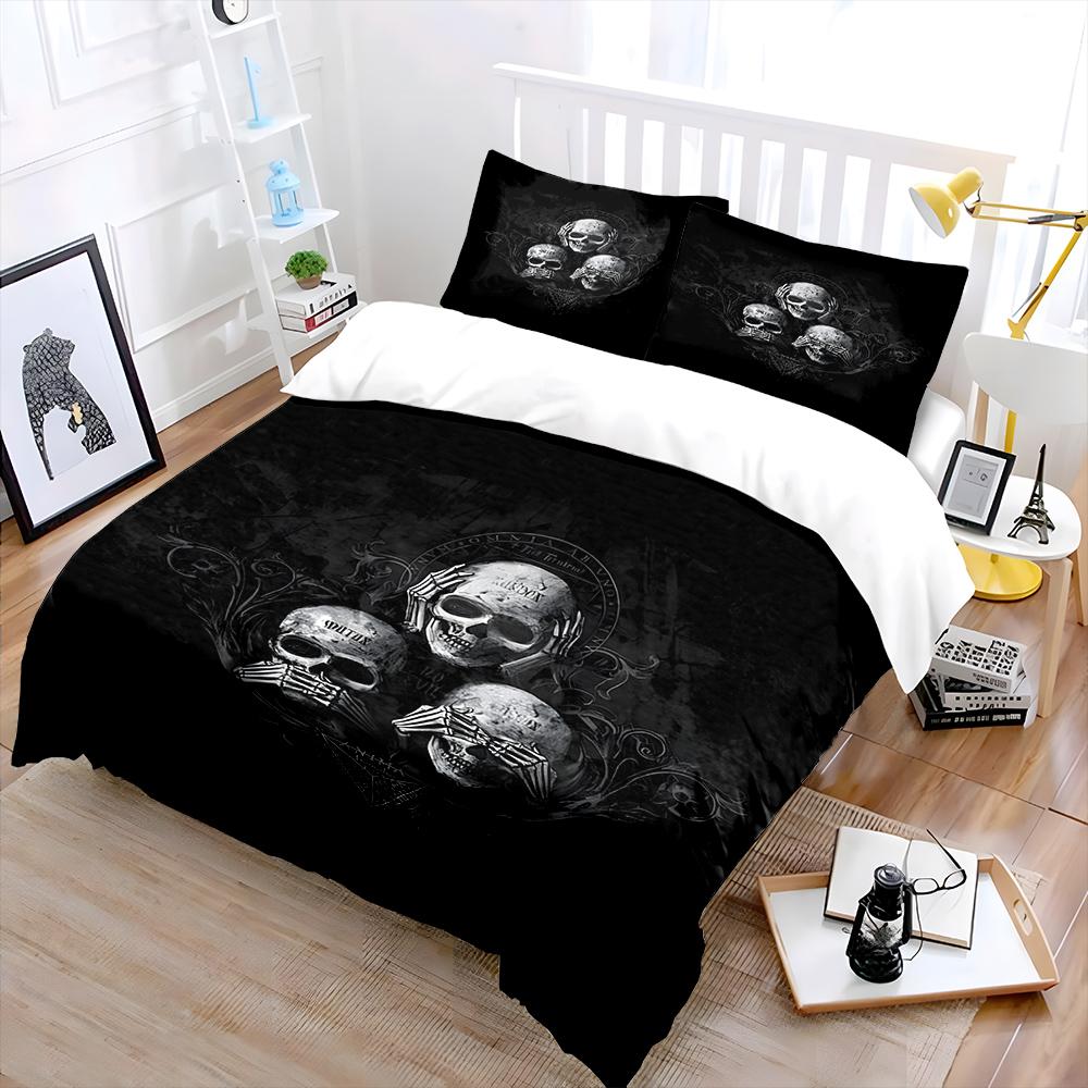 Skulls and Decorative Patterns Print Bedding Set 1 Duvet Cover 2 Pillowcases for Adult and Children Luxury Gift Full Size