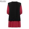 ZANZEA Women Short Sleeve Patchwork Casual Loose Blouse