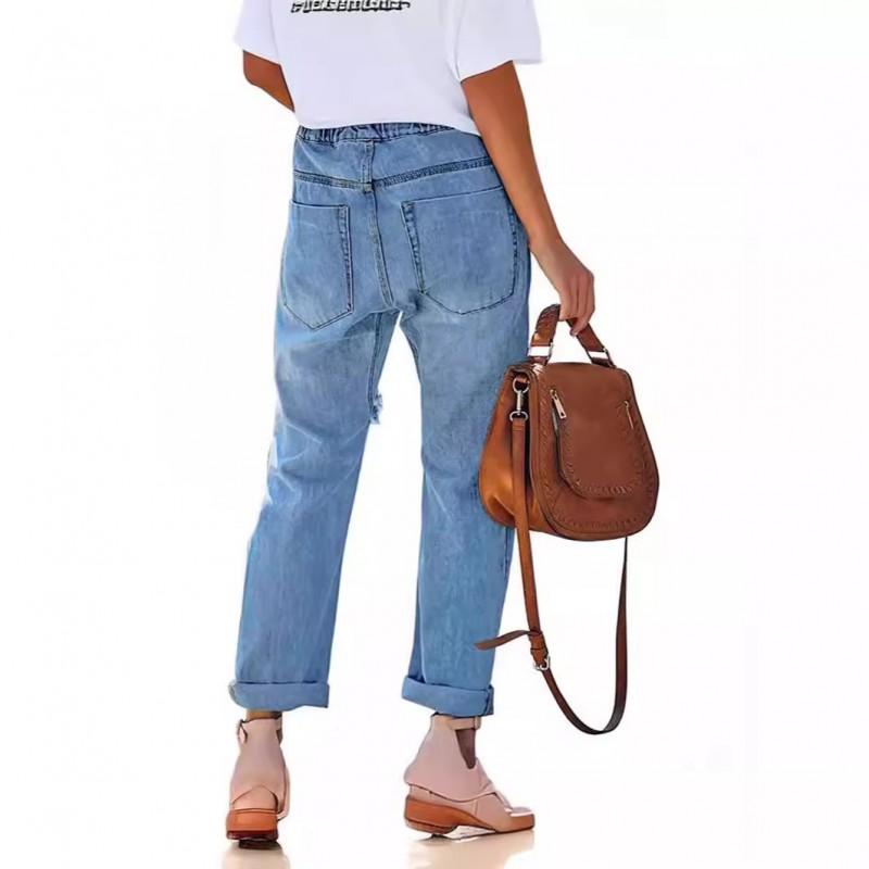 Womens High Waist Straight Leg Jeans Distressed Ripped Denim Pants Casual Daily Wear