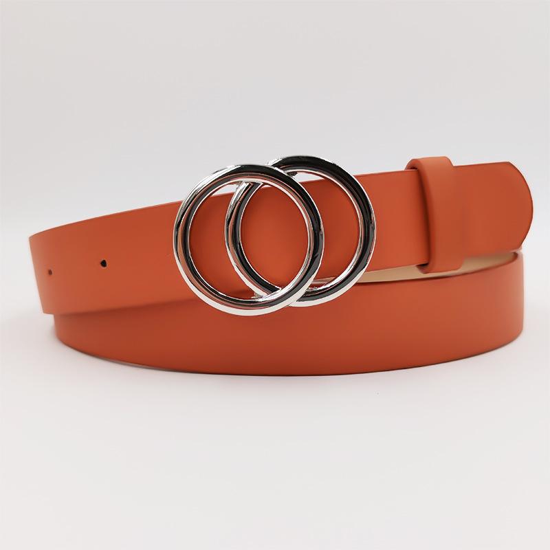 PU Silver Double Round Silver Buckle Belt Girls Jeans Decorative Belt