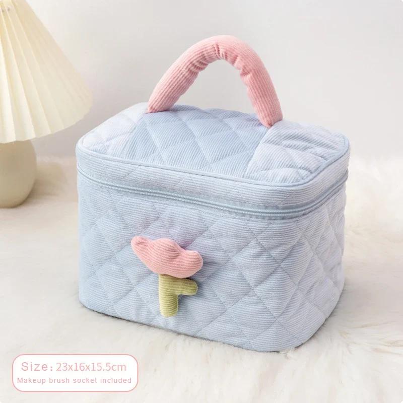 Pochette Florale Tulipe Mode Femme Grande Capacité Sac à Maquillage de Voyage Sacs à Fermeture Éclair en Velours Rangement Portable Organisateur de Maquillage
