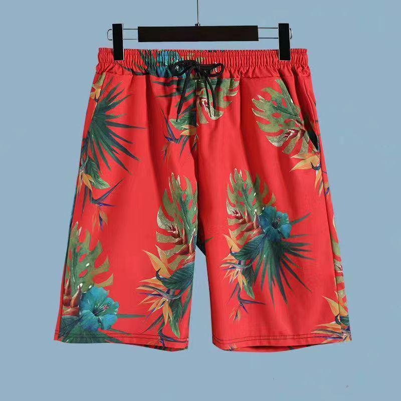 Set Coordinato da Uomo Casual a Maniche Corte Floreale Hawaiano ad Asciugatura Rapida e Pantaloncini da Spiaggia