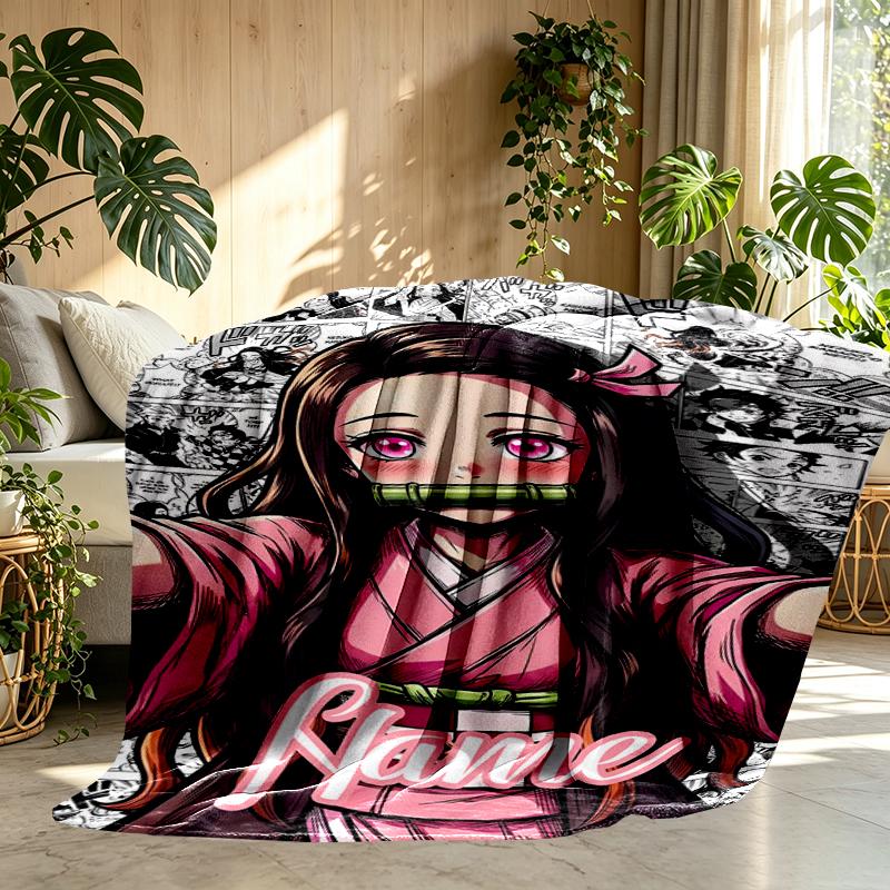 Custom Name Personalized Demon Slayer Print Blanket, Home Decor, Bedroom, Sofa, Camping, Couch, Gifts for Birthday Christmas
