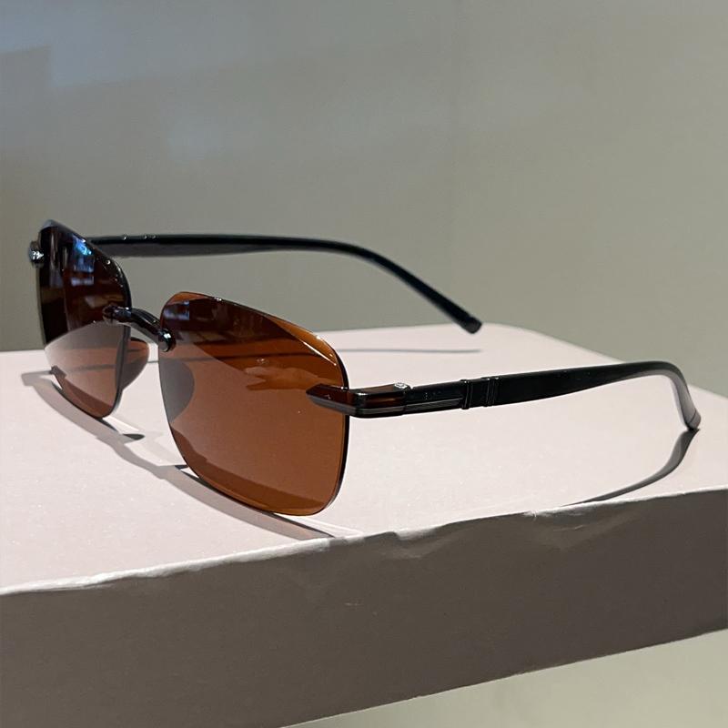 Rimless Rectangle Sunglasses Men Fashion Solid Color Outdoor Casual Sun Glasses Women  New Trendy Design Decor Shades