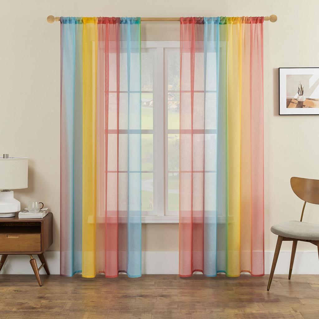 Floral Printed Sheer Curtains - Light Filtering Voile Scarf for Balcony, Bay Window, Living Room, Room Divider & Privacy