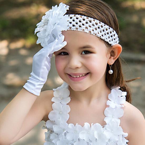 White Satin Kids Gloves Children Dress Gloves Elegant Wedding Gloves for Flower Girl Dancing Stage Performances