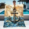 1pc Nautical Anchor World Map Fleece Blanket Vintage Ocean Adventure Design Travel Theme Throw Cover Beach House Decor Gift