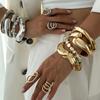 DIEZI Exaggerated Retro Imitation Pearl Heavy Metal Bangles Hip Hop Gold Silver Color Geometric Bangles Women Men Bracelet