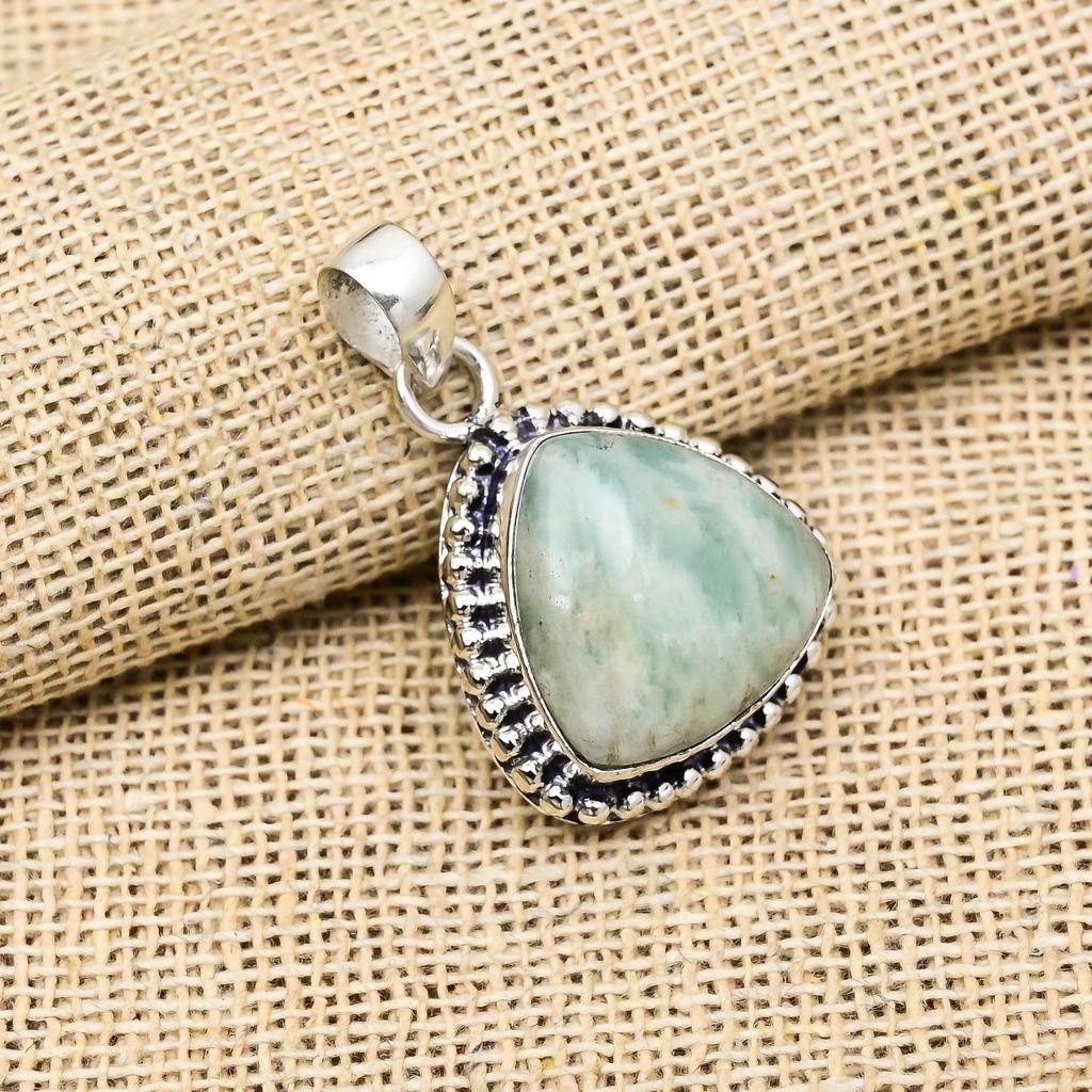 Bländande Amazonit Ädelsten 925 Sterling Silver Smycken Handgjort Hänge För Kvinnor