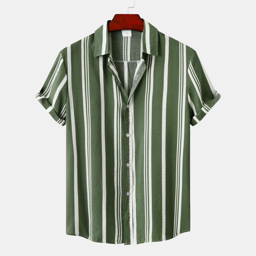 Men's Striped British Style New Cross 1D Digital Printing Summer Casual Short Sleeve Shirt Premium Sense