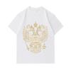 Men's 100% Cotton Crew Neck Short Sleeve T-Shirt, Golden Double Headed Eagle Emblem Printed Casual Breathable Comfortable Classic Loose Fit Daily Wear