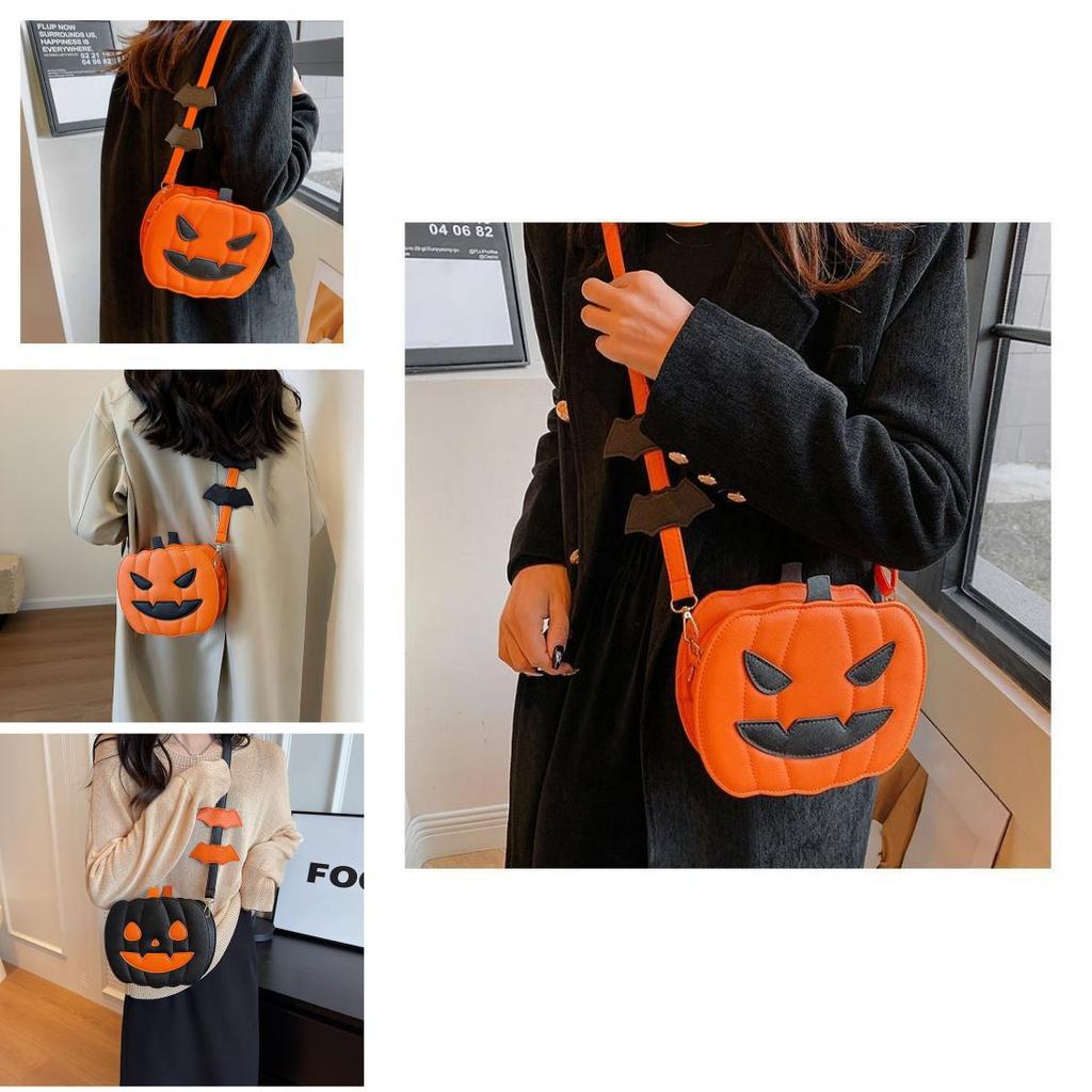 Trendige Mini-Kürbis-Umhängetasche für Halloween mit kreativem Color-Blocking-Design