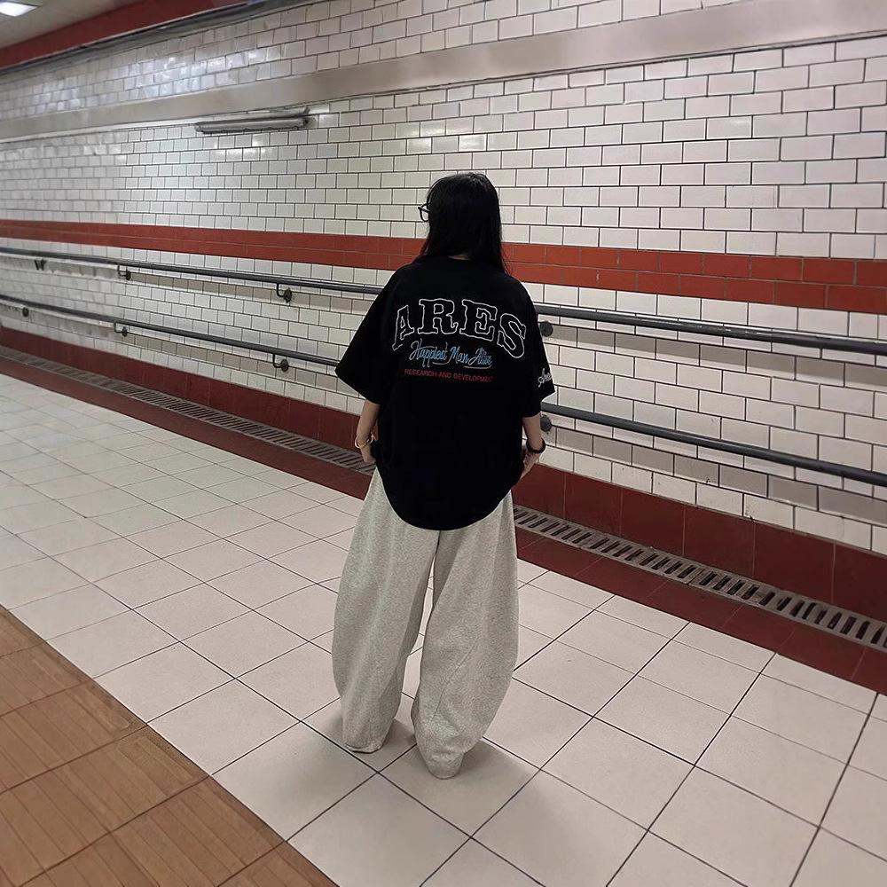 

2025 Summer Trendy Cotton Letter Print Short Sleeve Loose Casual T-Shirt XL чорний