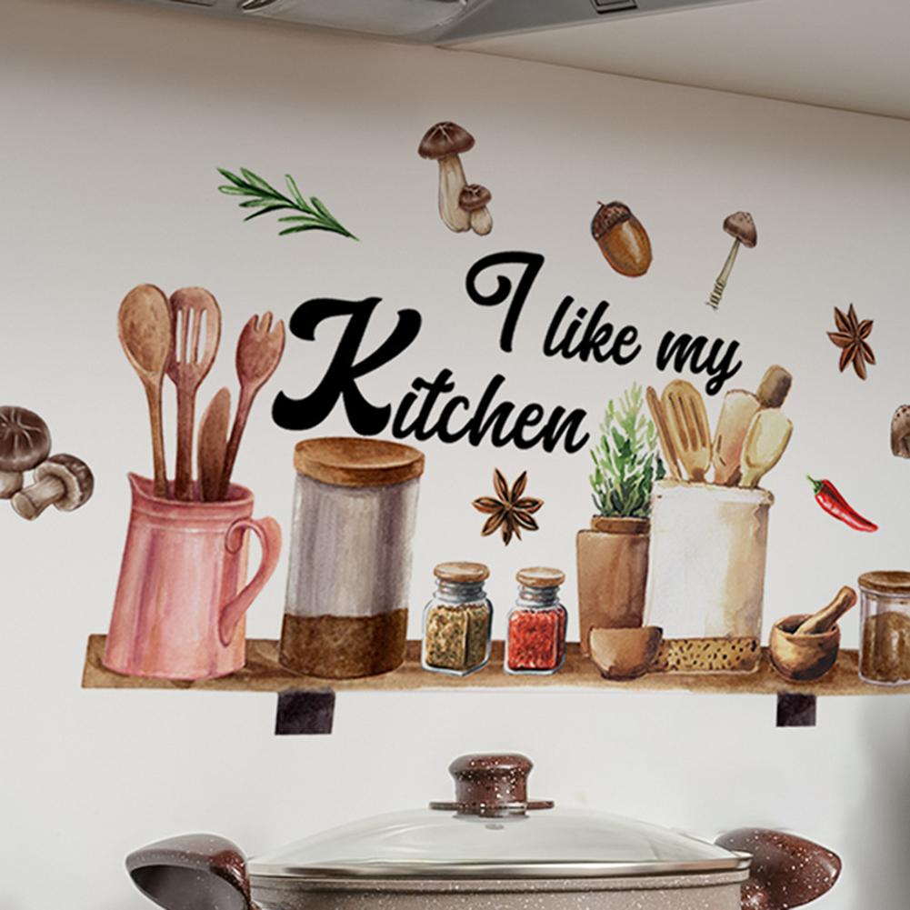 1pc Kitchen Wall Stickers Fun Design Cook Utensils Home Decoration Restaurant 30*60cm Home Decoration Stickers Posters