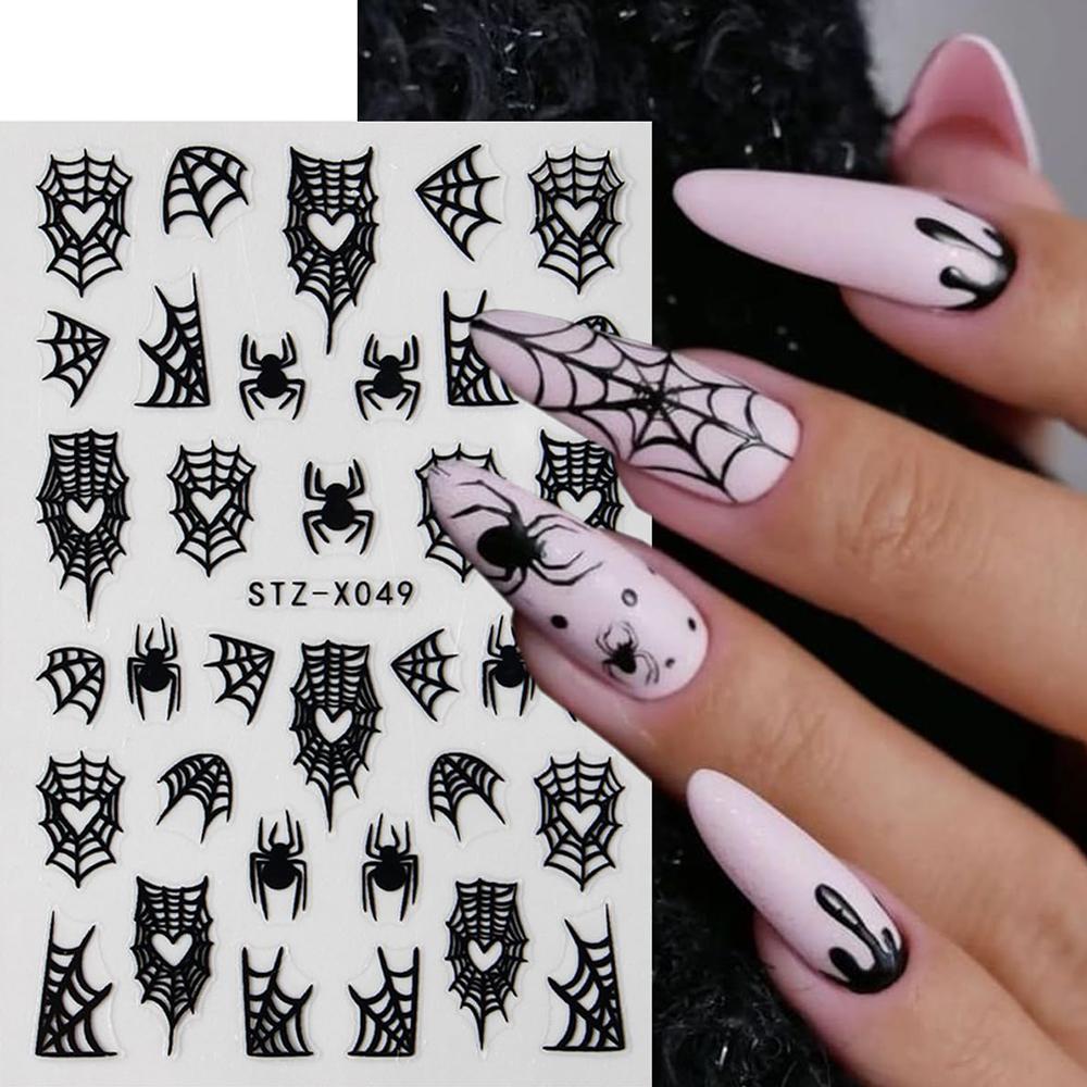 8 Sheets Halloween Nail Decals Self-Adhesive Black White  Art Stickers For Women