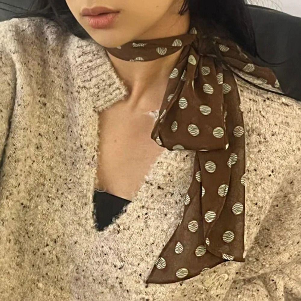 Elegant Dot Print Women Scarf Decorative Thin Chiffon Scarf Multifunctional Neck Scarf For Spring Summer Autumn