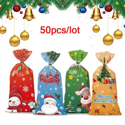 50 pz Sacchetti Misti di Caramelle Babbo Natale Pupazzo di Neve Sacchetto Regalo di Plastica Buon Natale 2025 Decorazioni per la Casa per Natale Festa di Capodanno