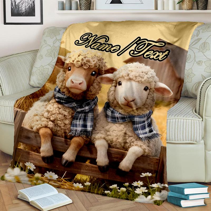 1PC Custom Name Sheep Plaid Scarves outdooor Flannel blankets Throw Blanket All-Season Throw Gift Bedspread for Couch, Bed, Camping Holiday Birthday g