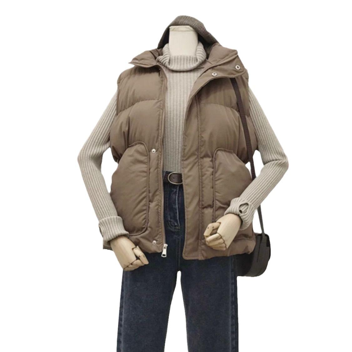 

Женский осенне-зимний жилет свободного кроя в корейском стиле с подкладкой из пухового хлопка, со стоячим воротником, однотонный, с регулировкой талии, верхняя одежда 2XL