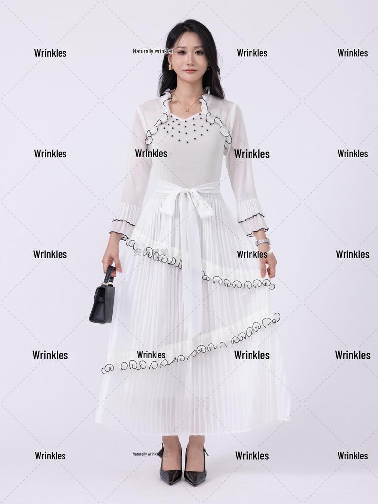 Miyake Pleats Maxi Dress: Light Luxury Ruffle Design, African Style Women's Clothing