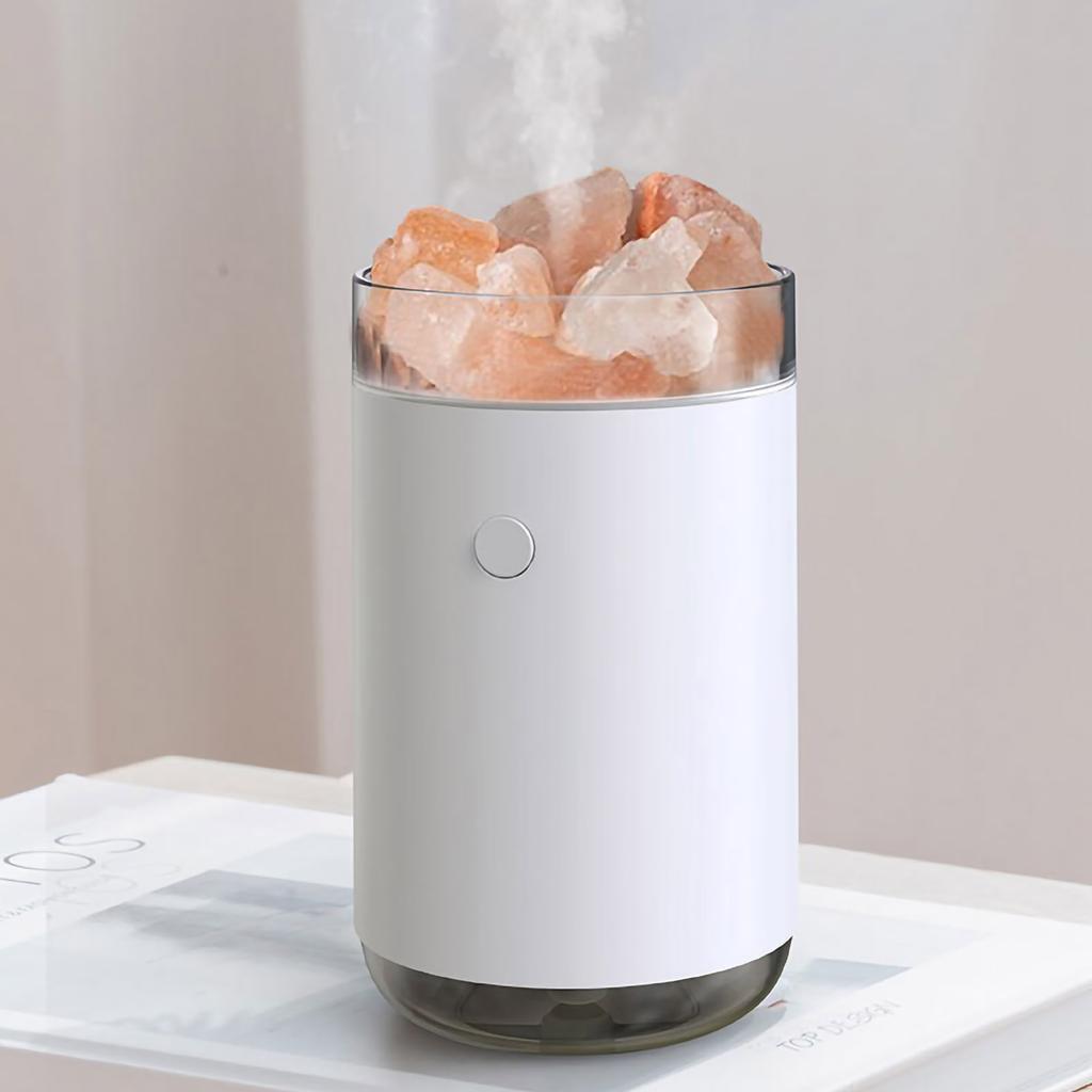 Umidificador de Pedra de Sal Rosa Cristalino Luz Colorida 260ml Umidificador de Névoa Portátil Silencioso USB Óleo Essencial