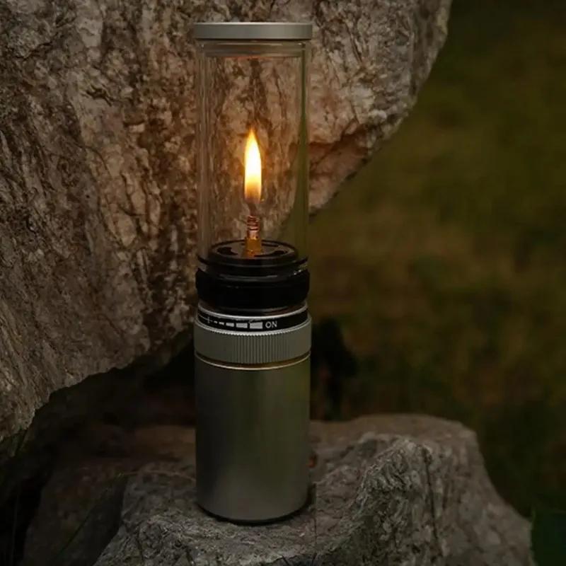Portable Camping Tent Gas Lamp Outdoor Gas Candlelight Windproof Adjustable Gas Candlelight Lantern for Camping Accessories