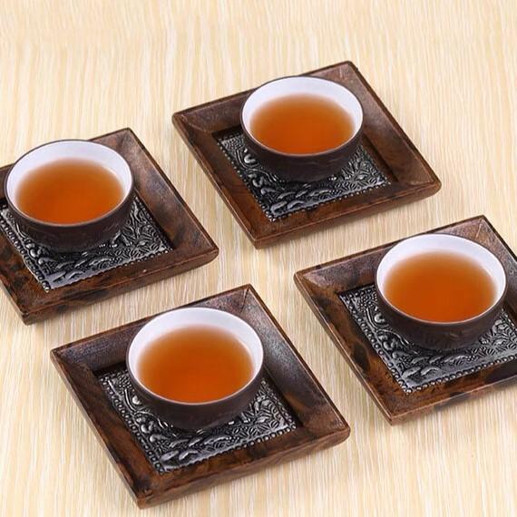 Wood Drink Coasters Elephant Nickel Storage Box Brown Tea Saucers Small Plates Tea Trays Cup Souvenirs Present Gift Handicraft Handmade Kitchenware