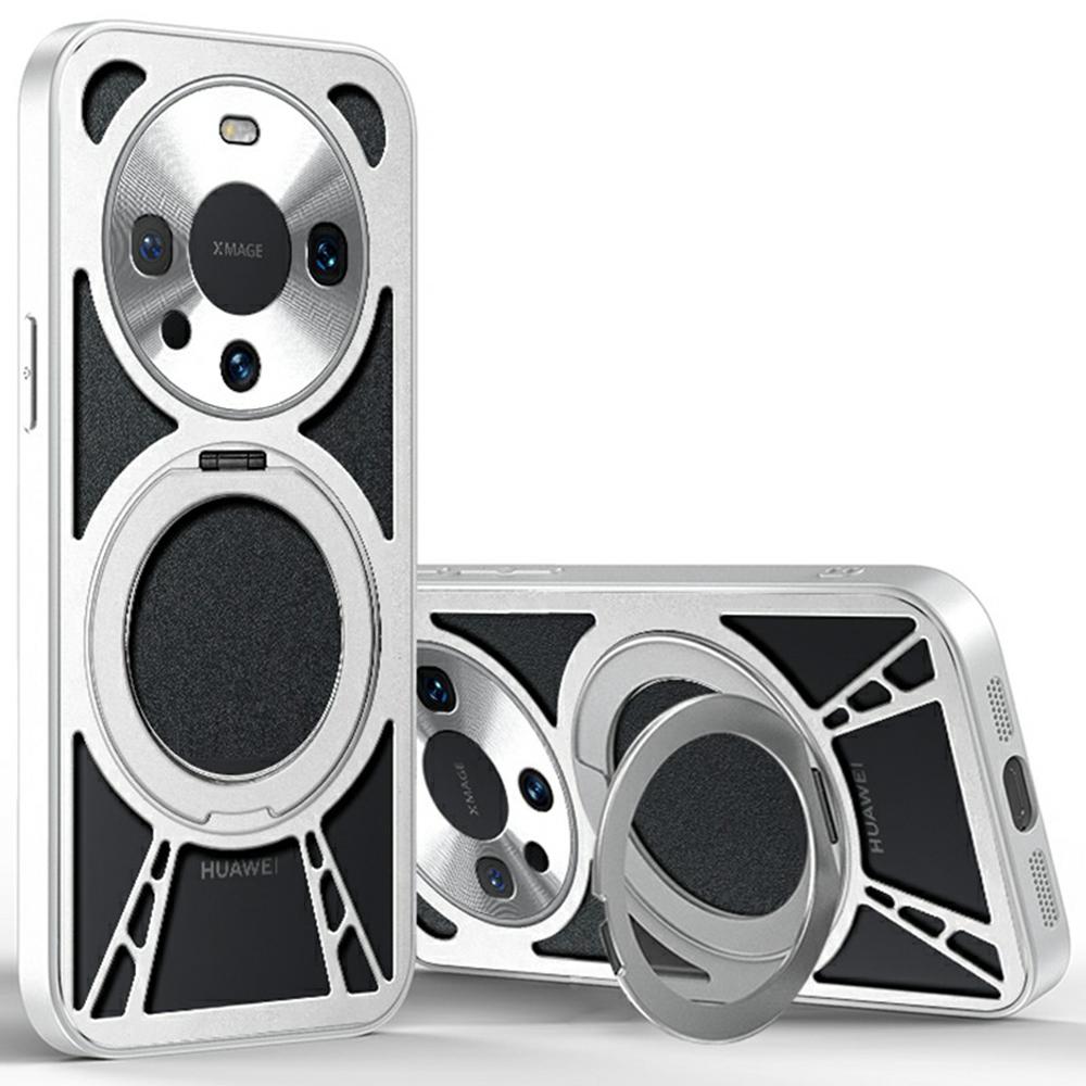 For Huawei Mate 60 Pro/Mate 60 Pro+ Case Magnetic Kickstand Hollow Heat Dissipation Silicone+PC+Metal Bumper Phone Cover