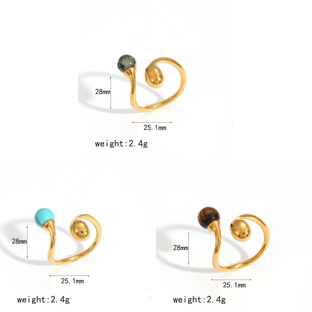 Anello da dito aperto geometrico di lusso leggero con pietra occhio di tigre e acciaio inossidabile per gioielli di moda da donna