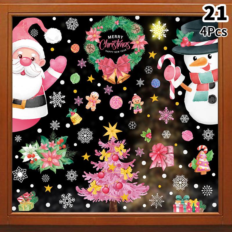 Removable Christmas Pvc Static Sticker Santa Window Stickers Beautify Snowflake Wall Decals New Year Party Glass Dress Up