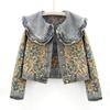 Damen Frühling Langarm Peter Pan Kragen Jeansjacke Herbst Design Lässiges Kurzes Oberteil