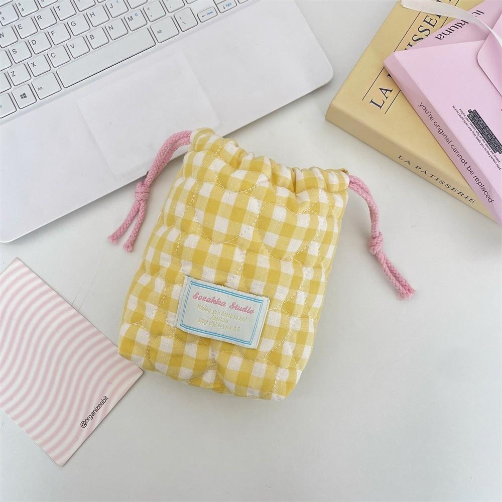 Plaid Drawstring Wallet Anti-fall Makeup Lipstick Storage Bag Camera Storage Bag  for Travel