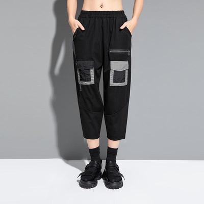 Schwarze hoch taillierte übergroße Vintage-Hose für den Sommer, lockere Cross-Hose für Damen